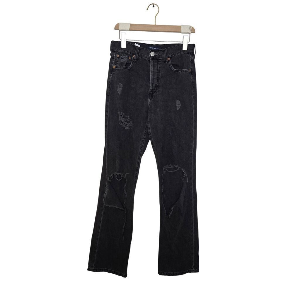 Abercrombie 90's Baggy Distressed Jeans Size 4 Grunge Black Button Fly